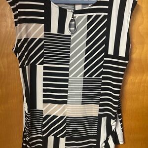 New York & Company Geometric Black and White Blouse